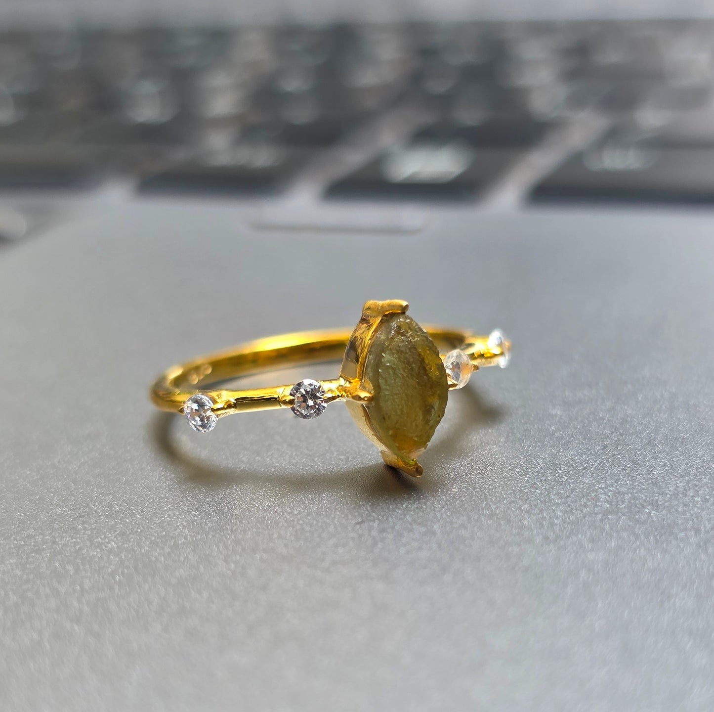 Minimalist Moldavite Engagement Ring - SilverForestaa