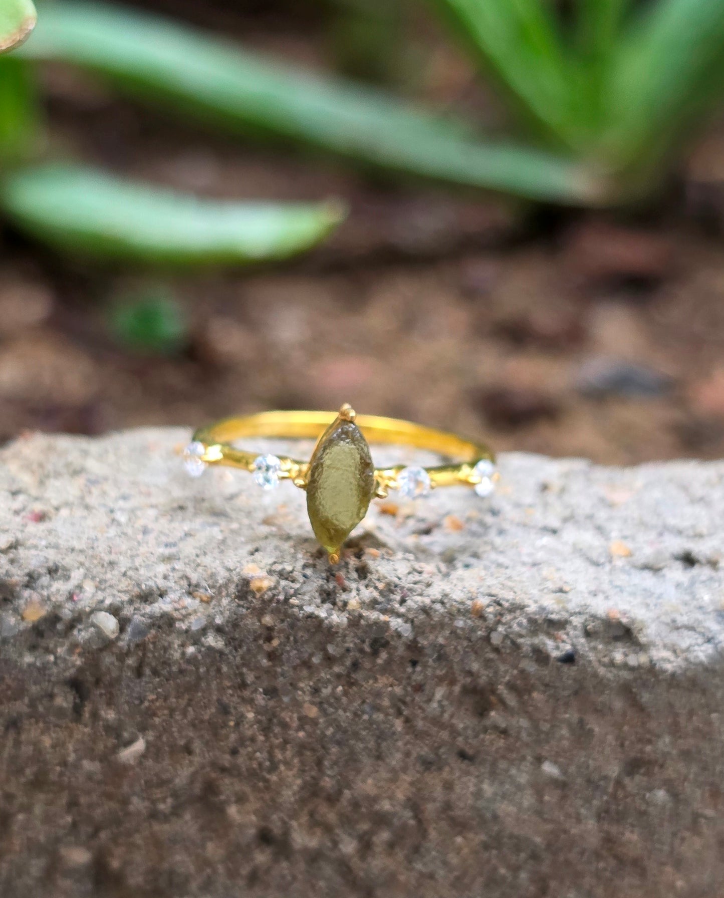 Minimalist Moldavite Engagement Ring - SilverForestaa