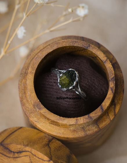 Witchy Moldavite Ring | 925 Silver Engagement Jewelry