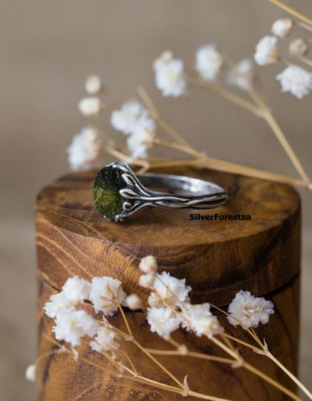 Witchy Moldavite Ring | 925 Silver Engagement Jewelry