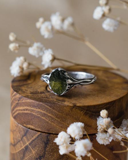 Witchy Moldavite Ring | 925 Silver Engagement Jewelry