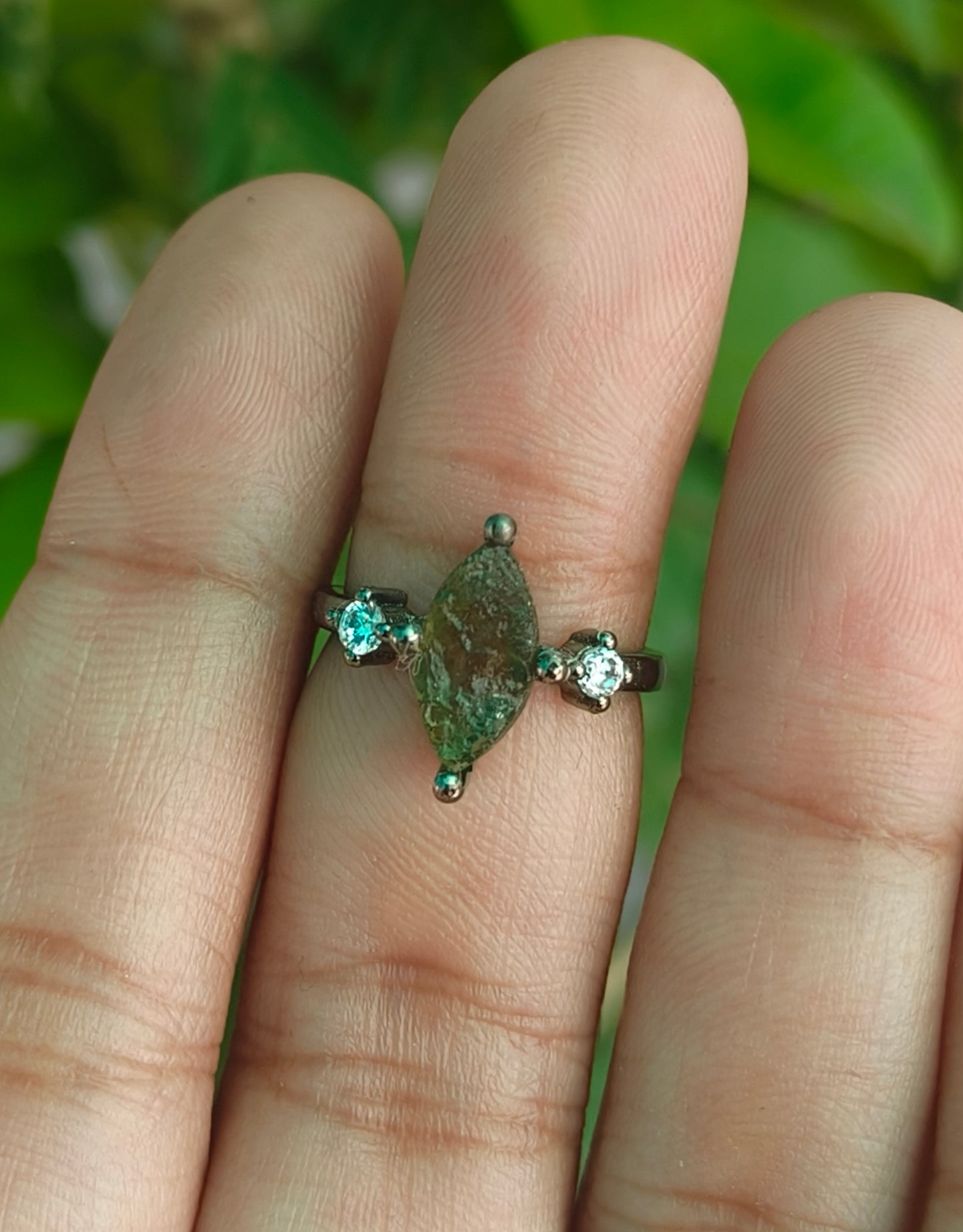 Raw Moldavite Gemstone Ring for Women - SilverForestaa