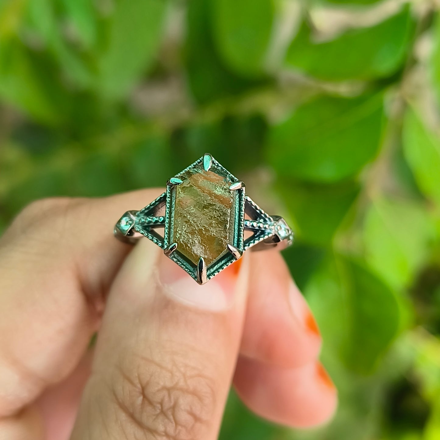 Women’s Raw Moldavite Ring | 925 Sterling Silver Boho Jewelry