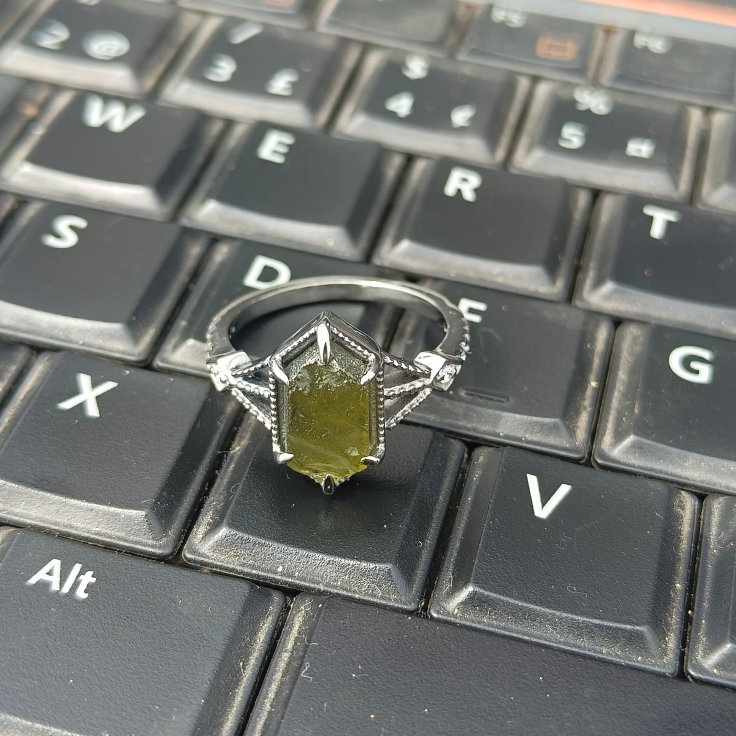 Women’s Raw Moldavite Ring | 925 Sterling Silver Boho Jewelry