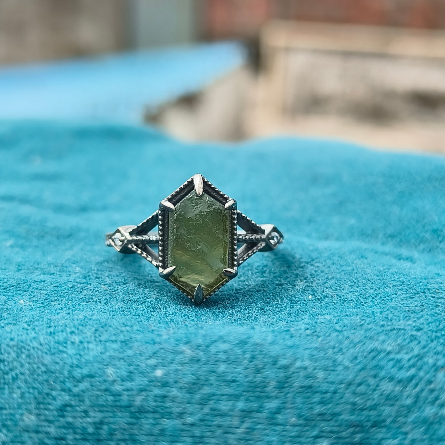 Women’s Raw Moldavite Ring | 925 Sterling Silver Boho Jewelry