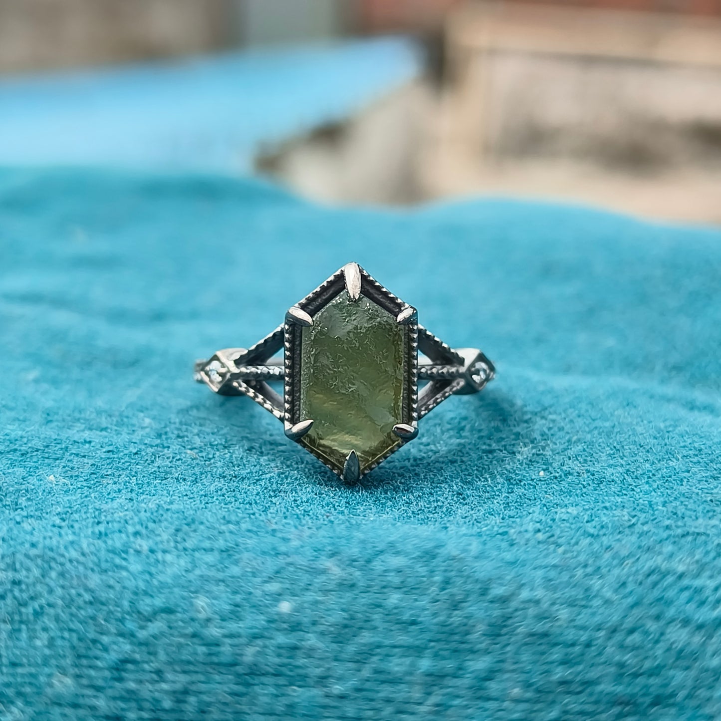 Women’s Raw Moldavite Ring | 925 Sterling Silver Boho Jewelry