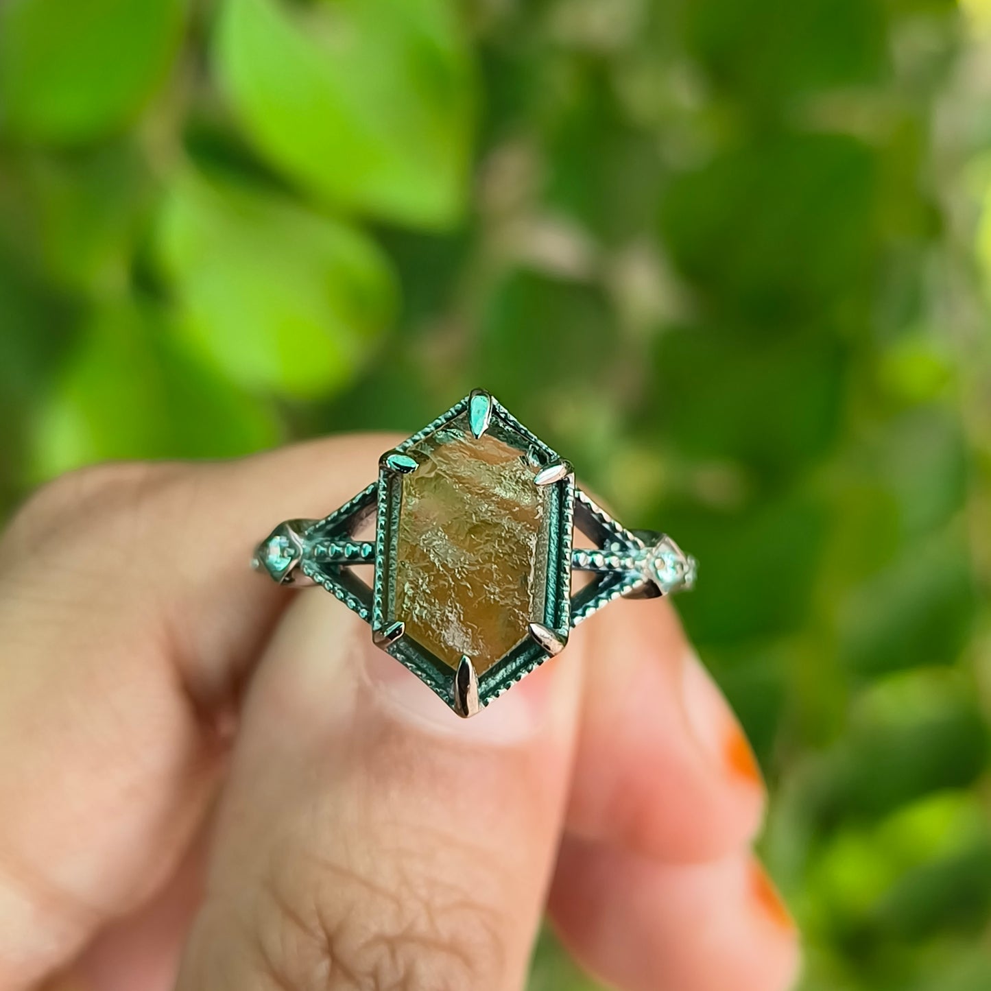 Women’s Raw Moldavite Ring | 925 Sterling Silver Boho Jewelry