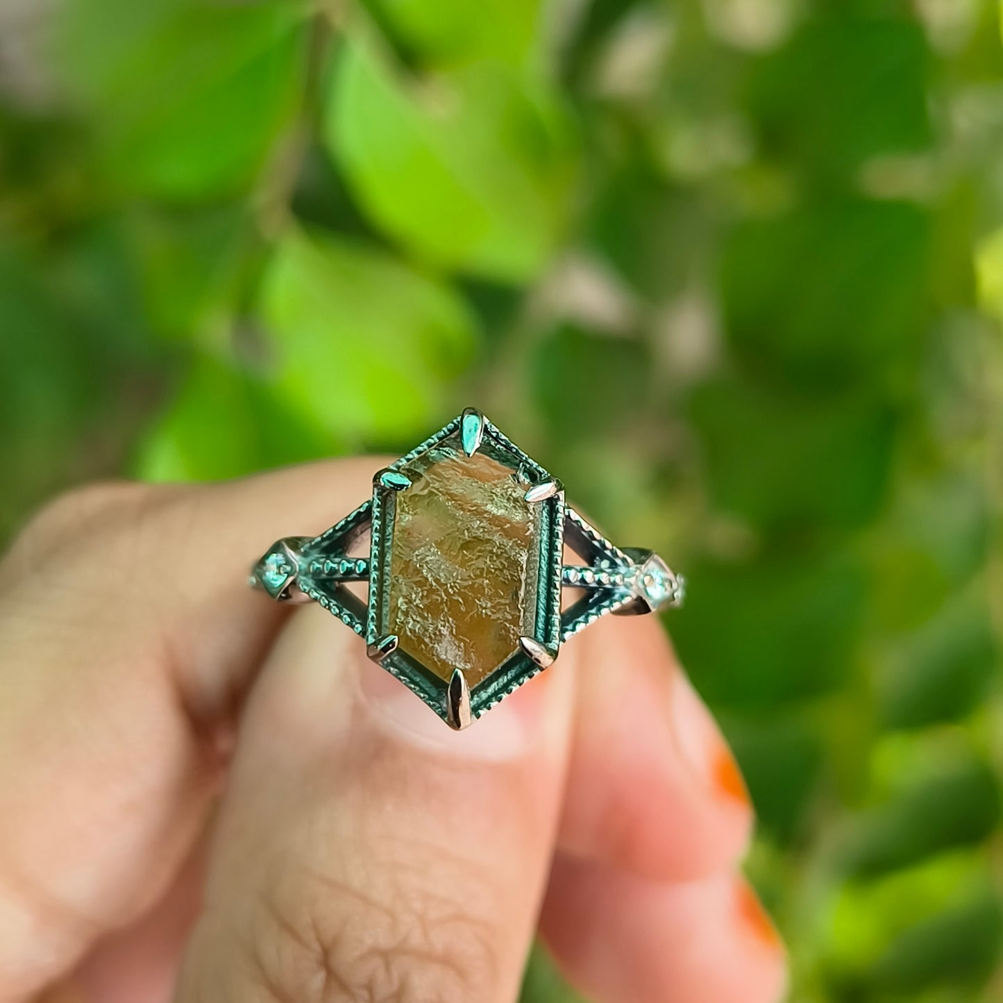Women’s Raw Moldavite Ring | 925 Sterling Silver Boho Jewelry