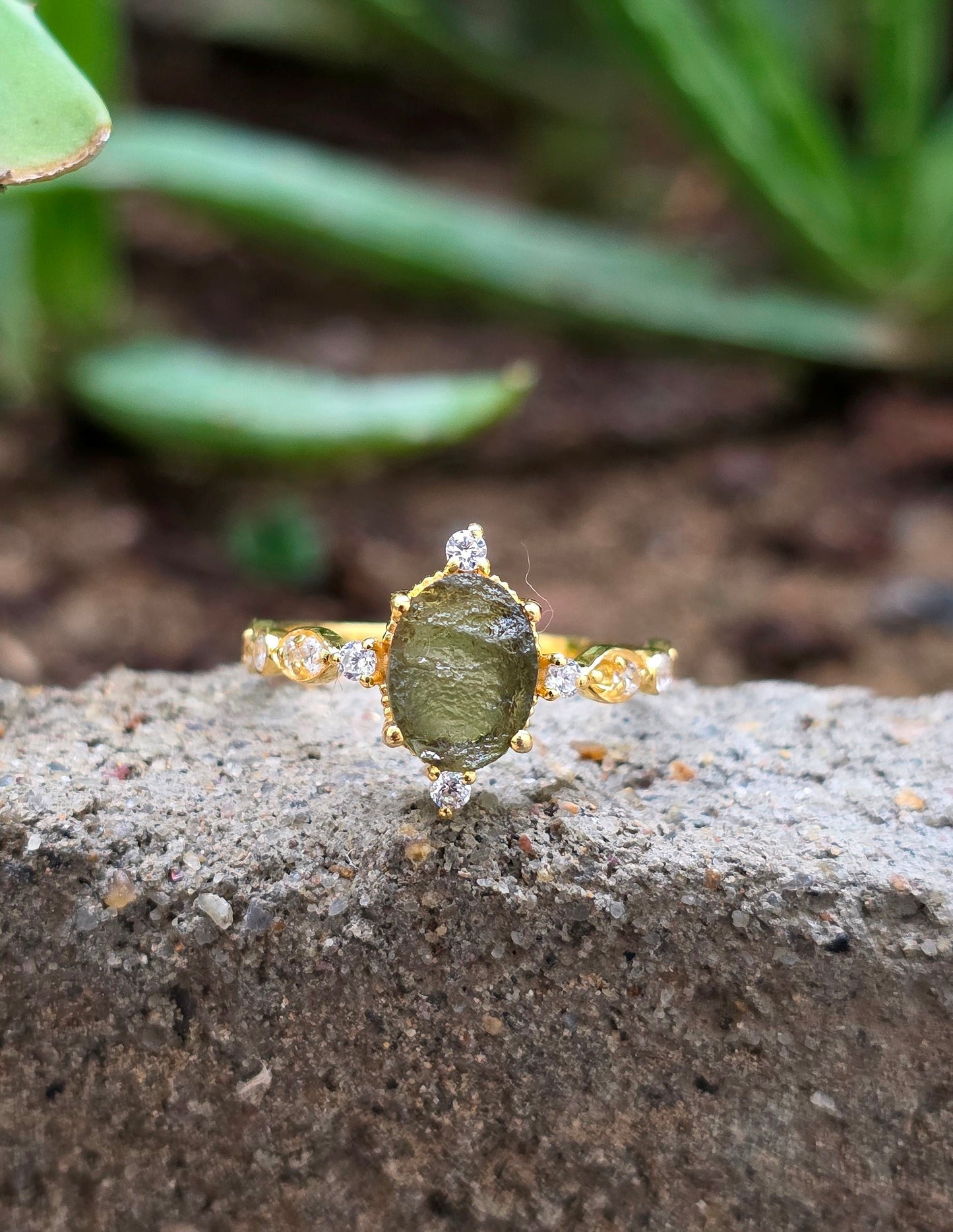 925 Sterling Silver Raw Moldavite Engagement Ring