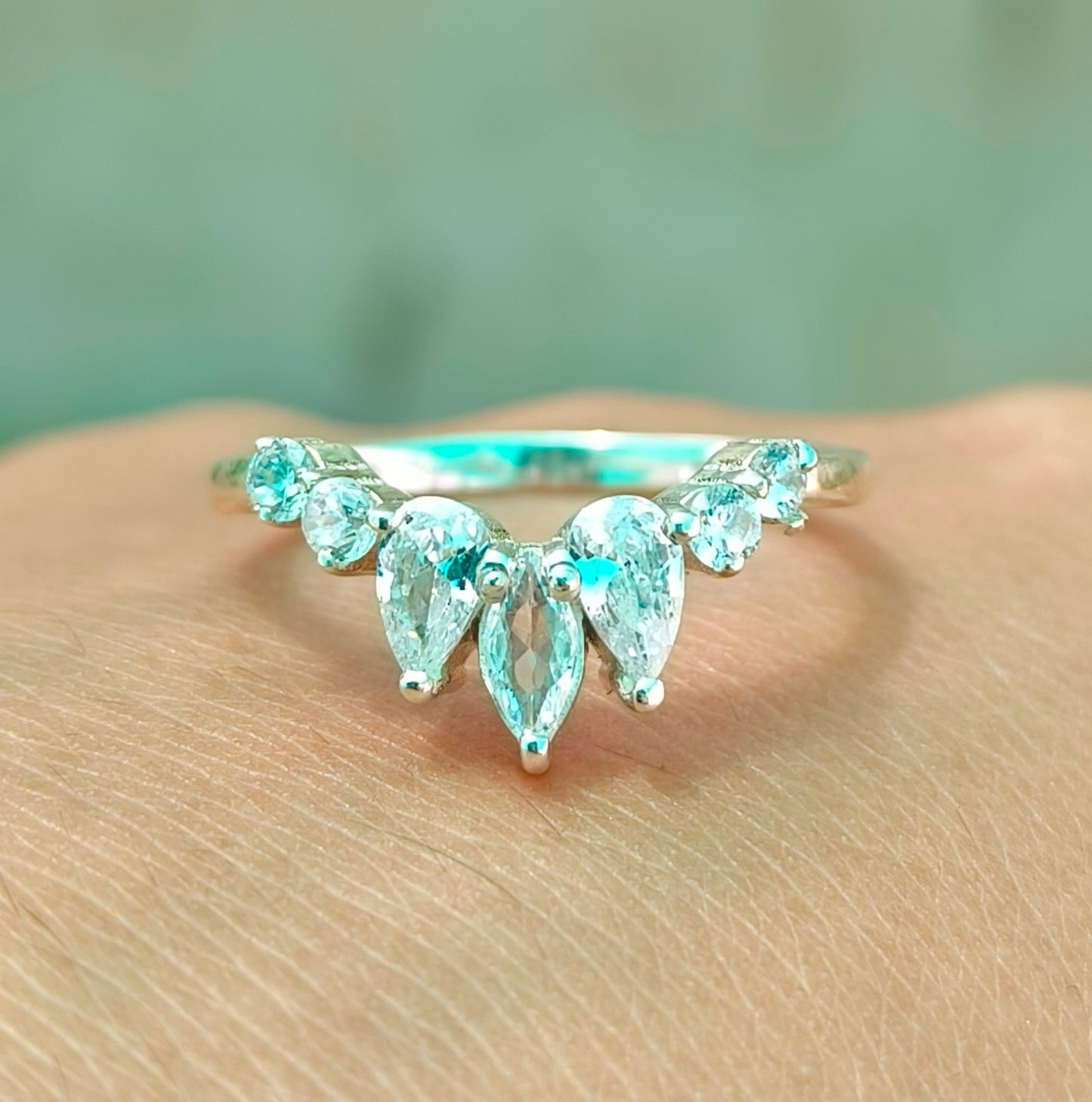925 Sterling Silver Chevron Ring Band Bridal Set for Women - SILVERFORESTAA