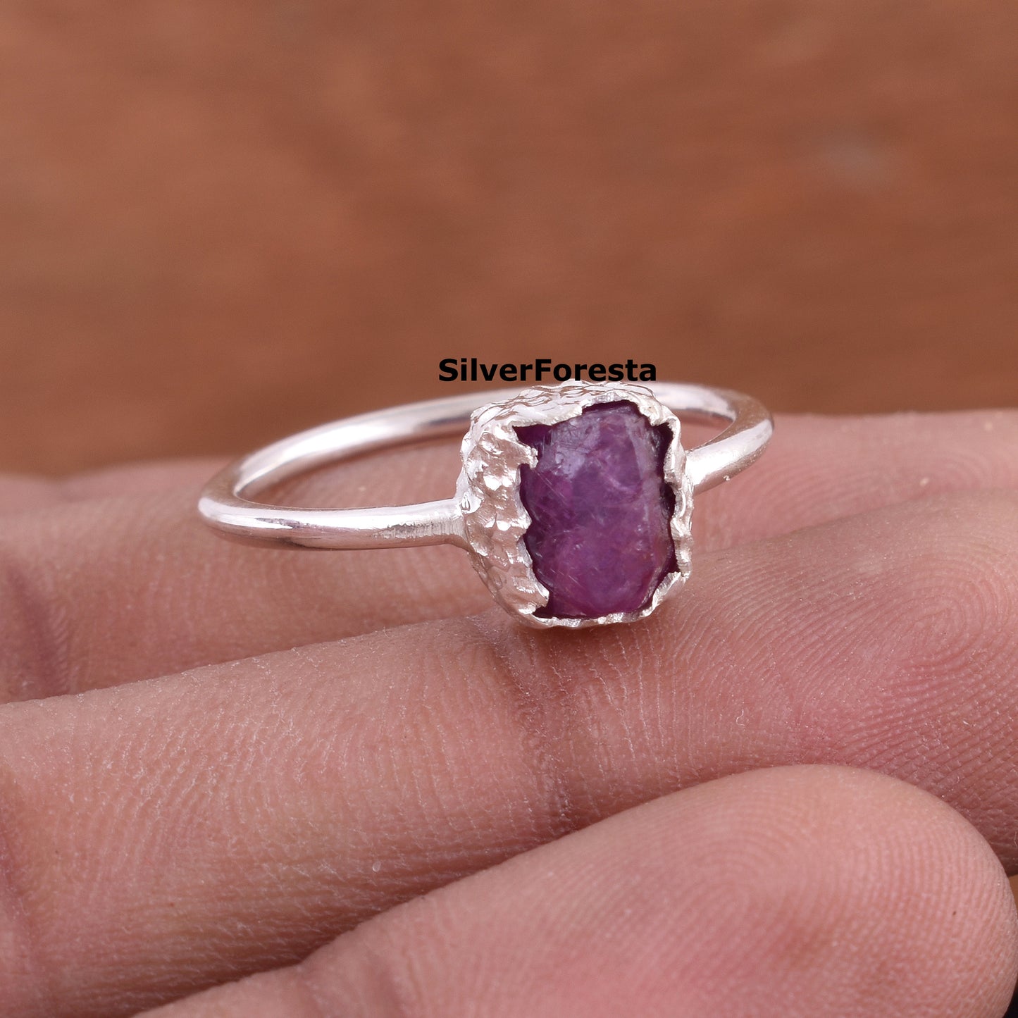 Raw Ruby Silver Ring – Handmade July Birthstone Jewelry