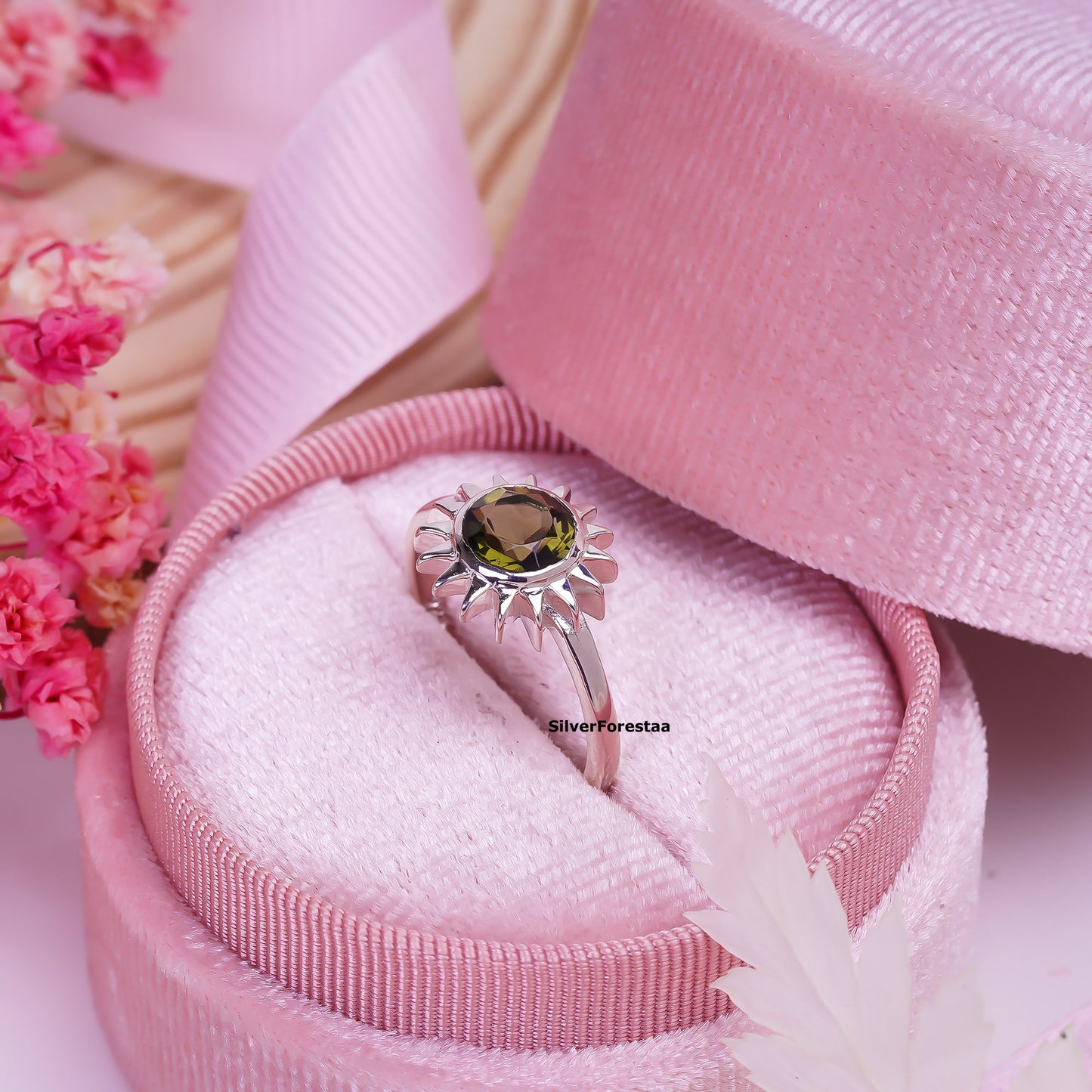 Handmade Sterling Silver Witchy Moldavite Bridal Ring - SILVERFORESTAA