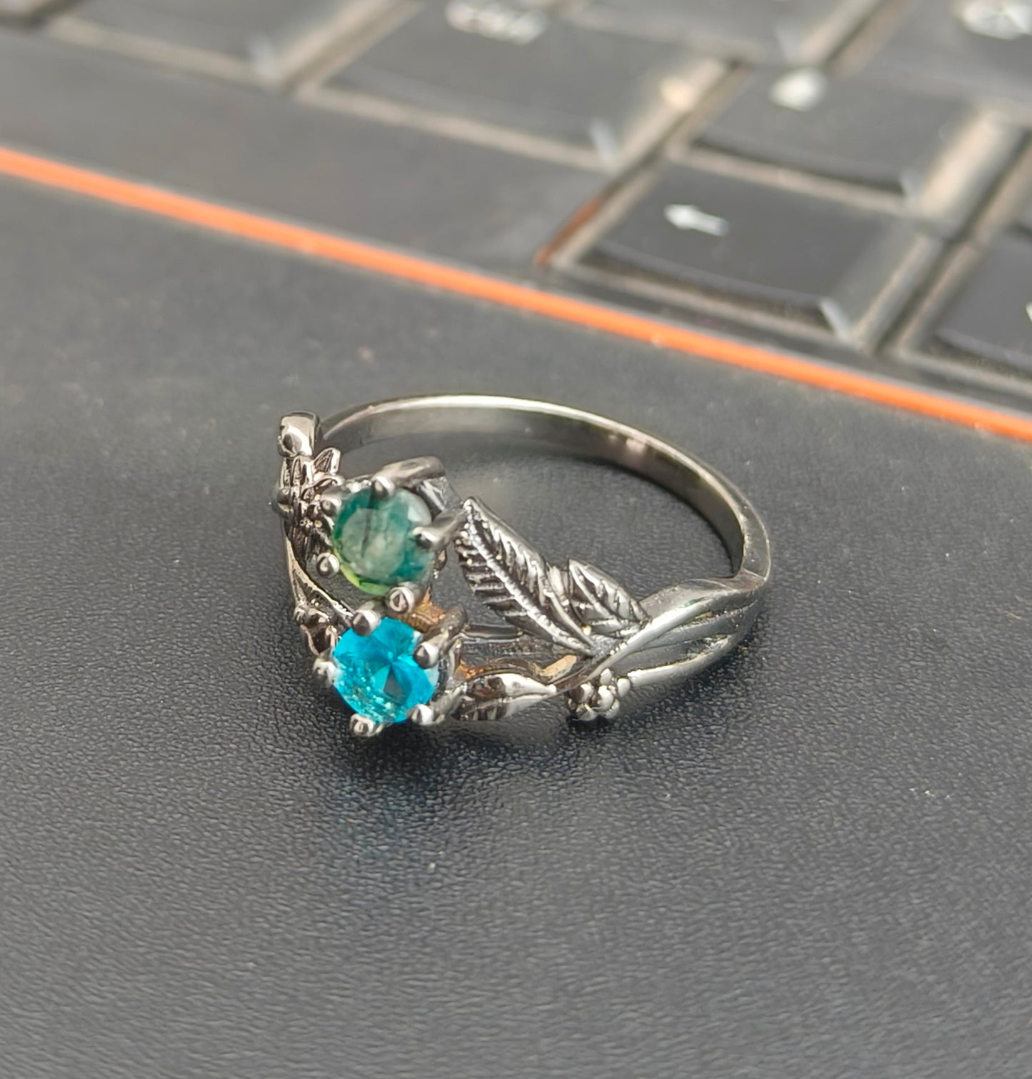 Moss Agate Ring: 925 Sterling Silver Twig Band, Nature Inspired - SILVERFORESTAA