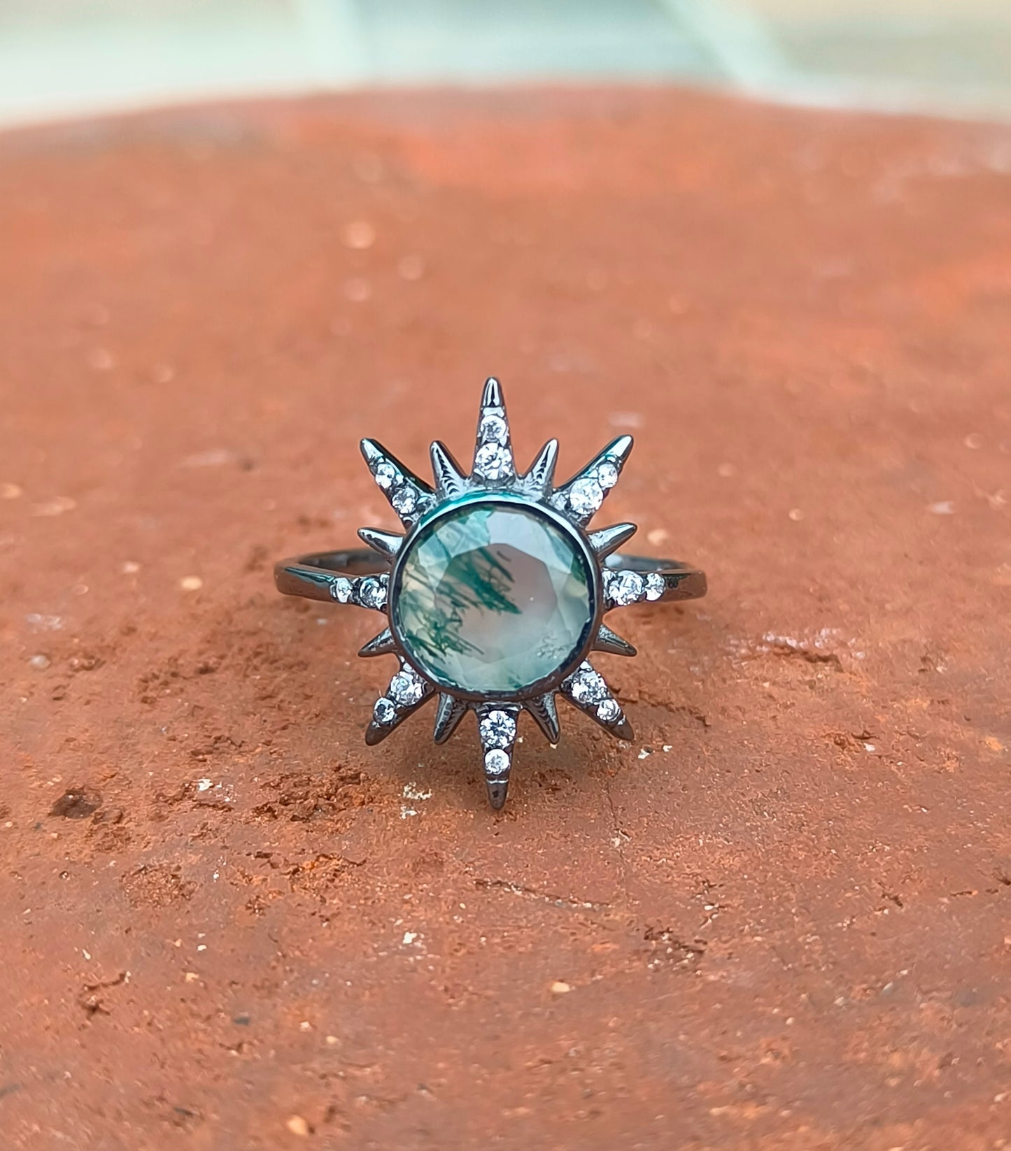 Bold Moss Agate Statement Ring 925 Silver | SilverForestaa - SILVERFORESTAA