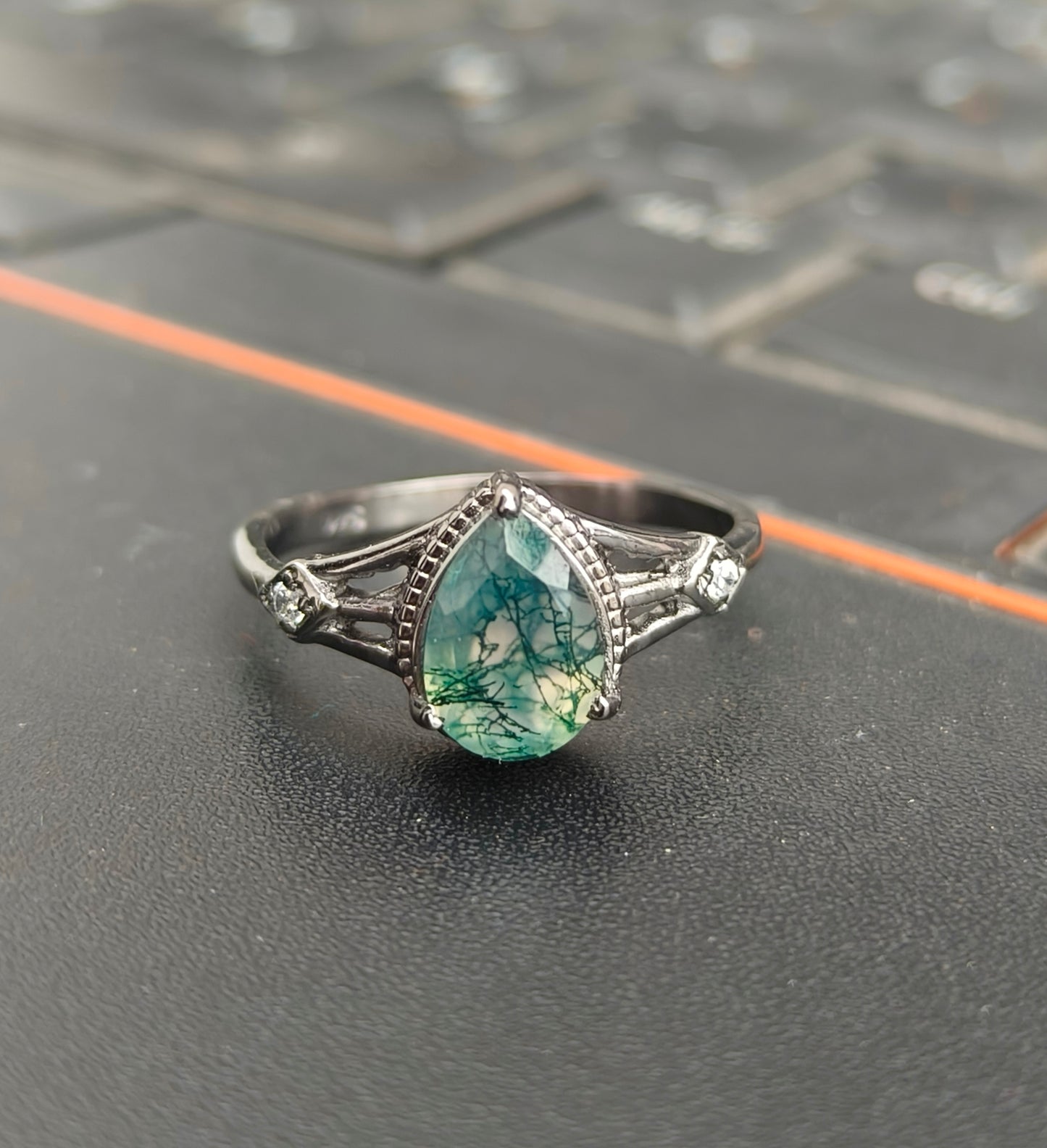 Moss Agate Engagement Ring 925 Silver | SilverForestaa - SILVERFORESTAA