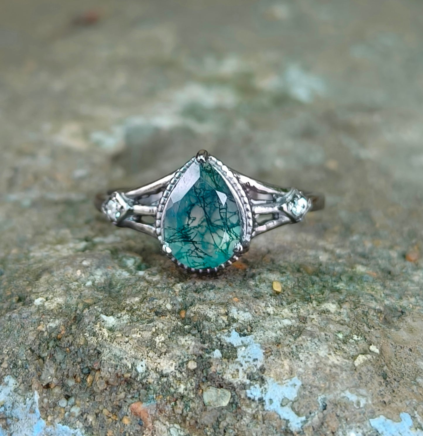 Moss Agate Engagement Ring 925 Silver | SilverForestaa - SILVERFORESTAA