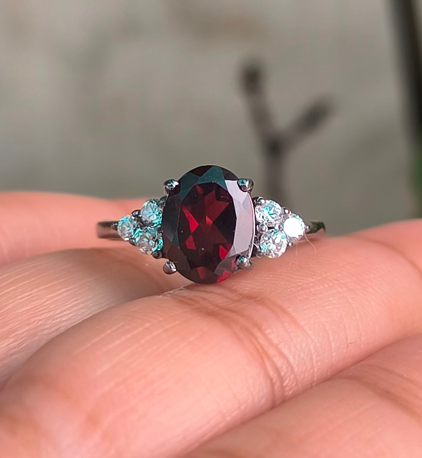 Garnet Dainty Engagement Ring in 925 Sterling Silver Ring | Silverforestaa - SILVERFORESTAA