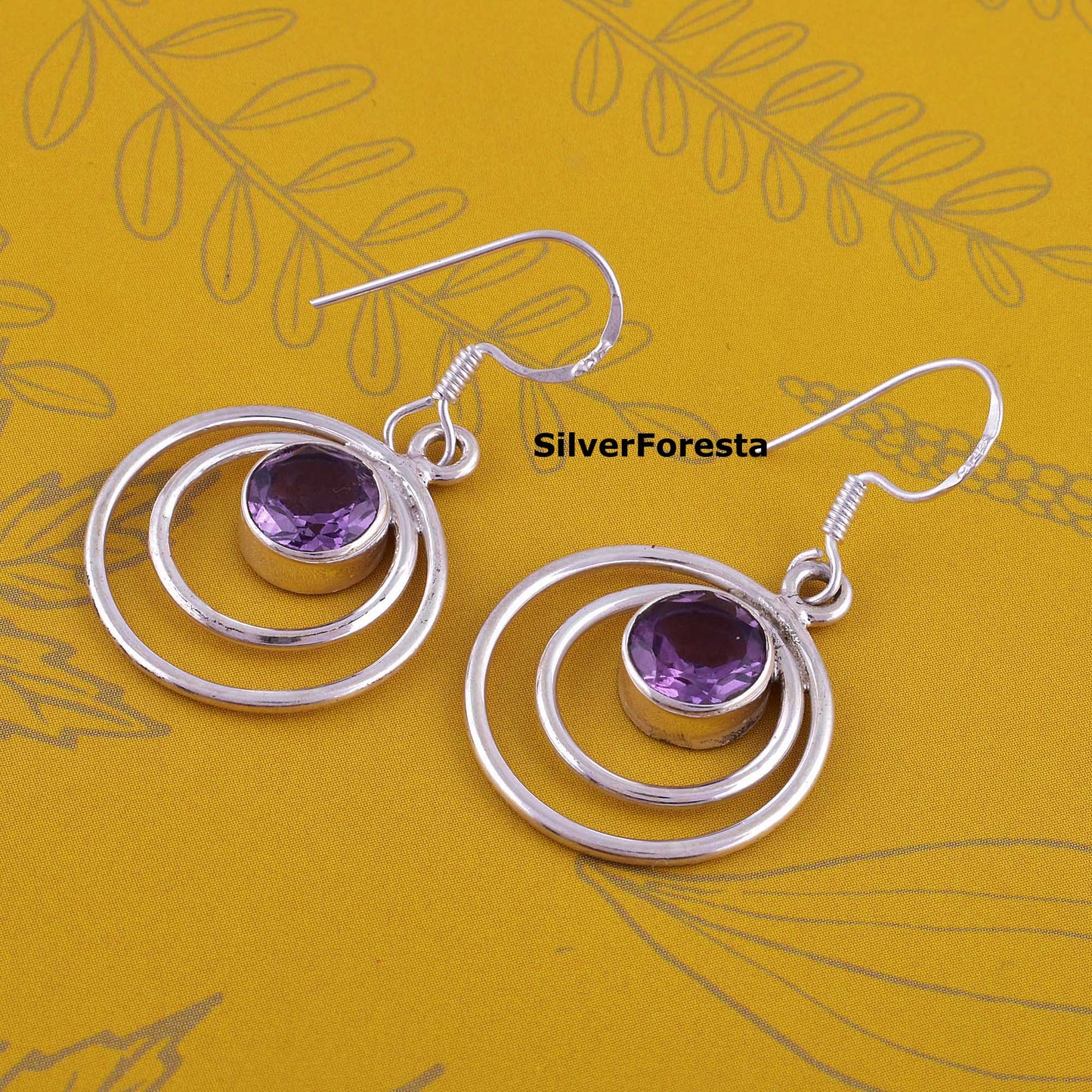 Natural Amethyst Sterling Silver Earring - SILVERFORESTAA