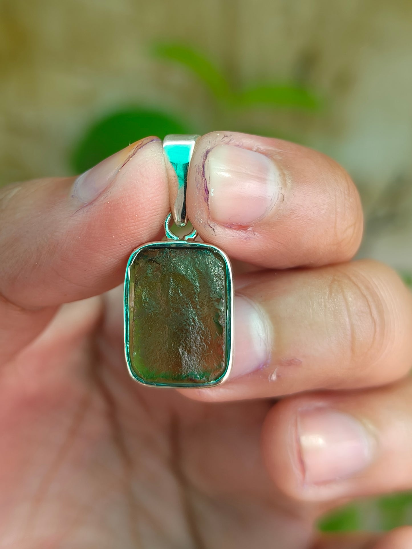 Rough Moldavite 925 Sterling Pendant | Natural Gemstone - SILVERFORESTAA