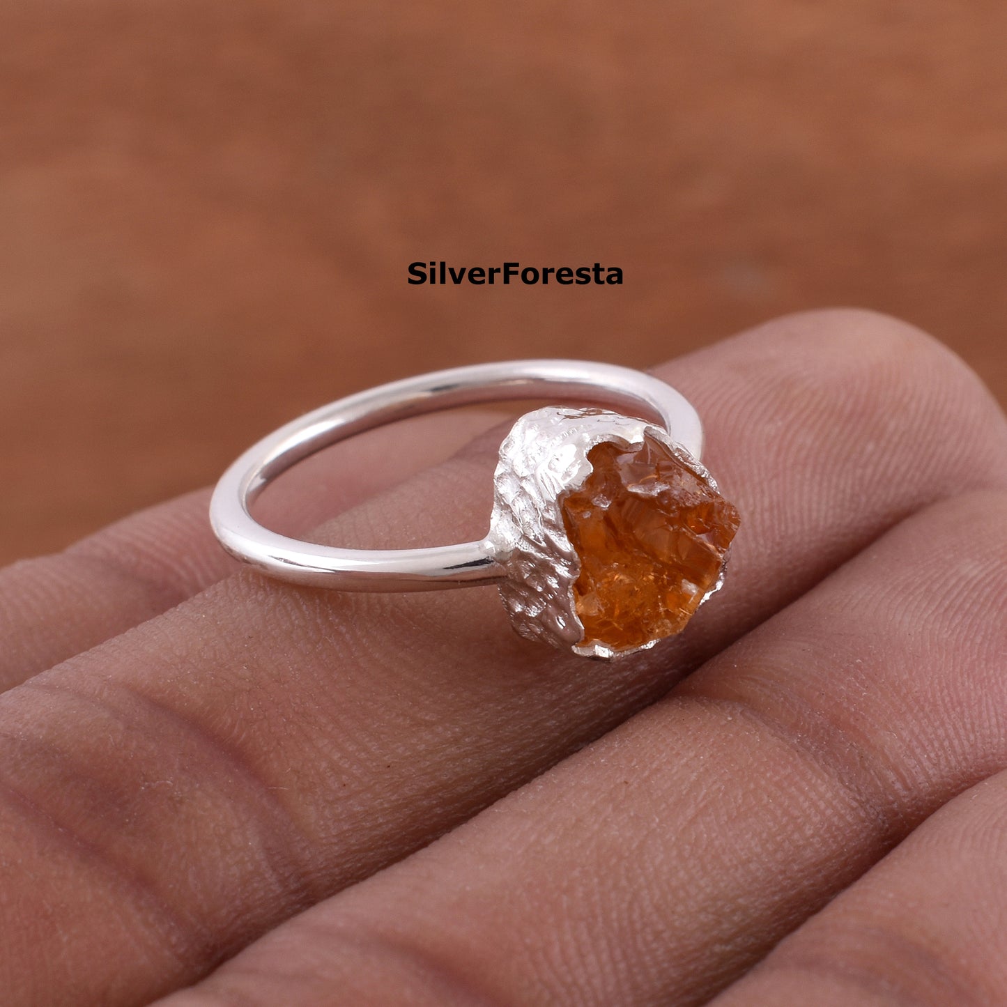 Raw Citrine Gemstone Ring - SilverForestaa