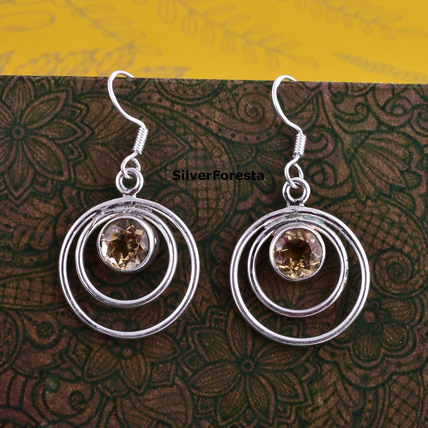 Natural Citrine Silver Earrings - SilverForestaa