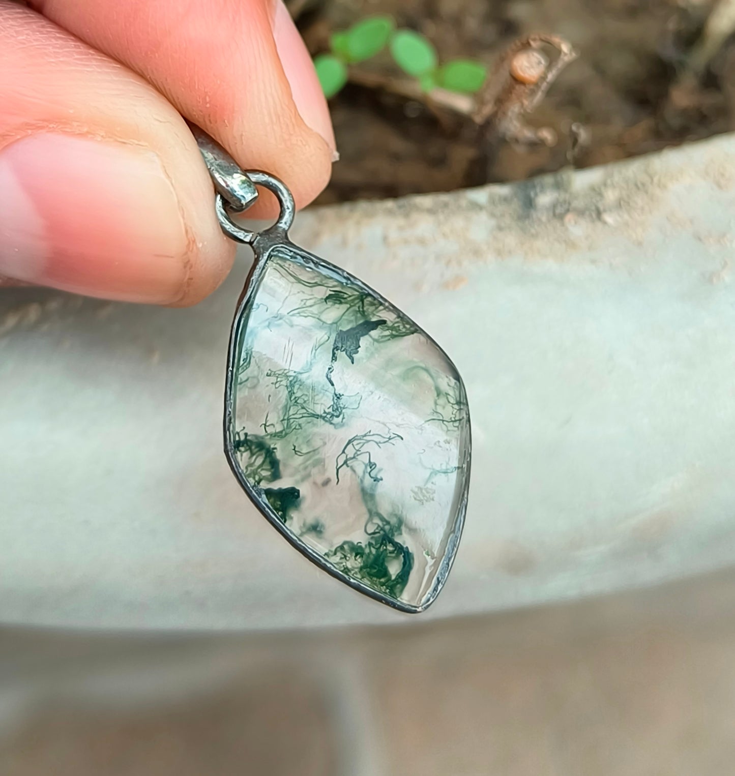 Sterling Silver Moss Agate Necklace for Men - SilverForestaa