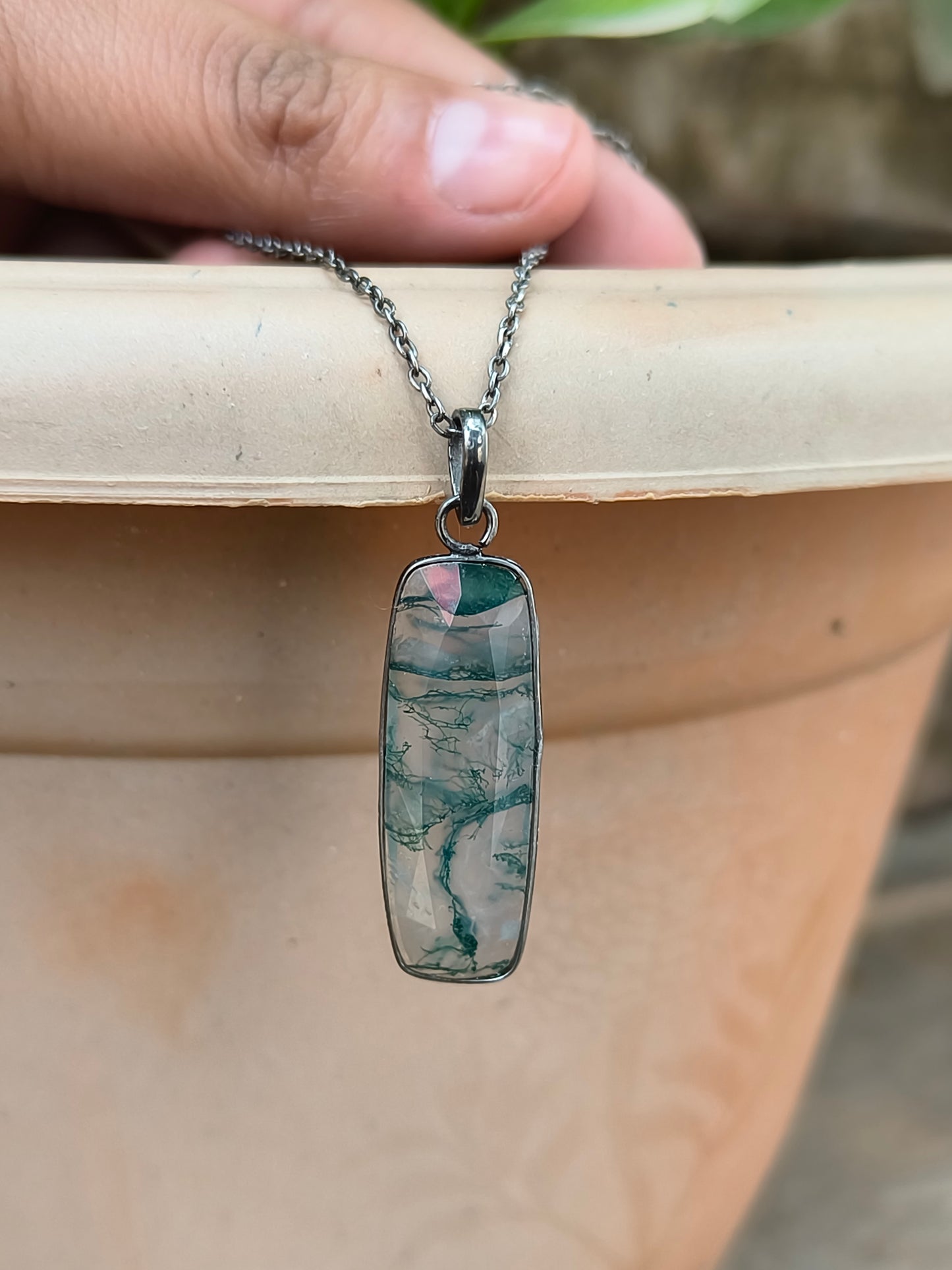 Earthy Moss Agate Witchy Necklace for Men - Gift for Boyfriend