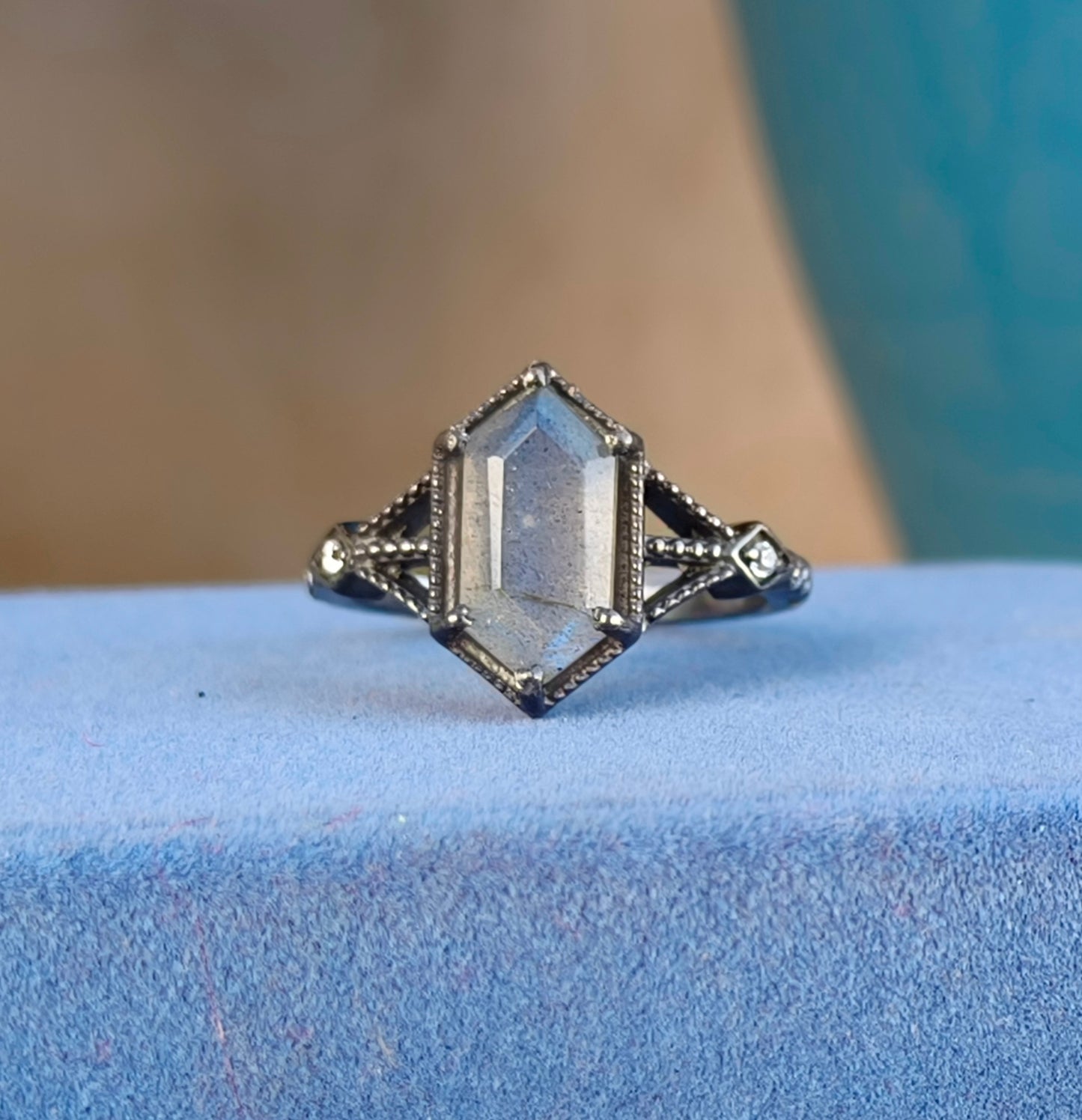 Rainbow Labradorite Hexagon Ring | 925 Sterling Silver