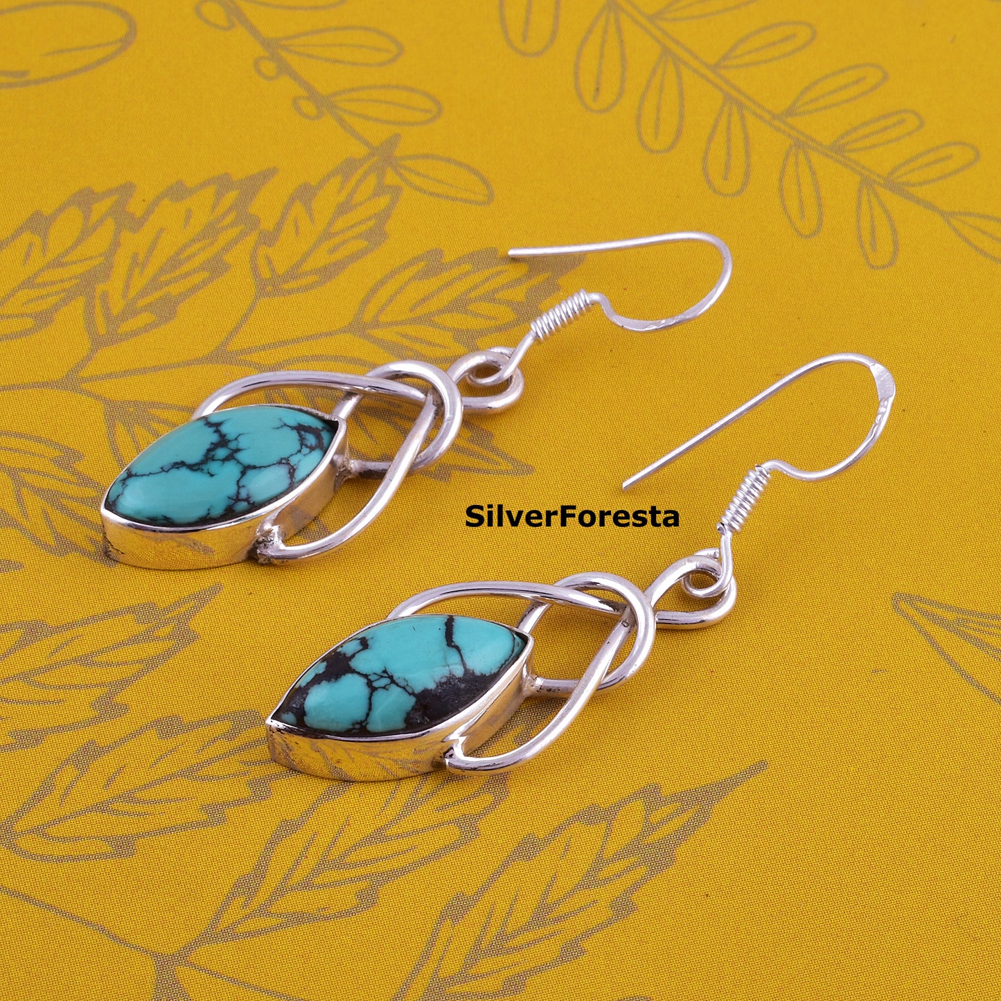 Tibetan Turquoise Earrings – 925 Silver Handmade Jewelry