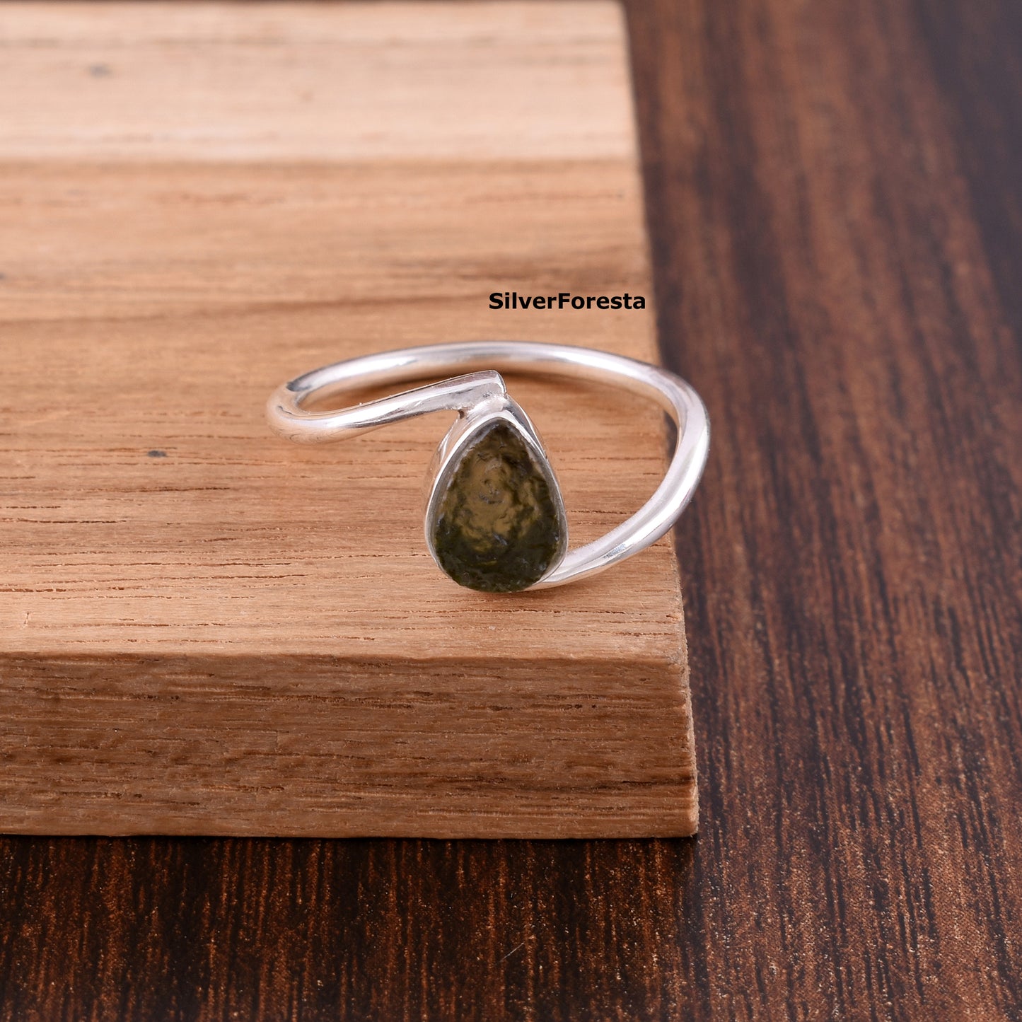 Natural Moldavite Meteorite Ring - 925 Silver Jewelry