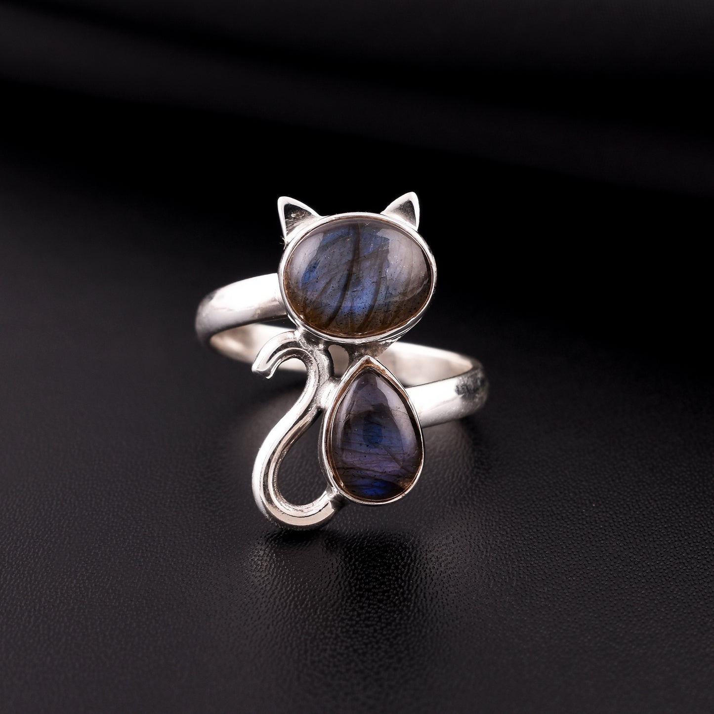 Natural Labradorite Cat Ring – 925 Silver