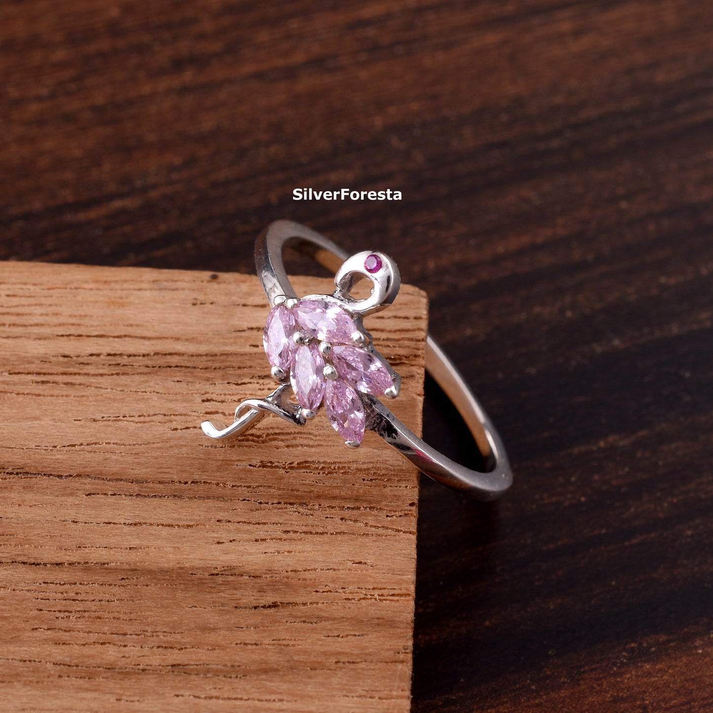 Flamingo Ring: Pink Zircon Bird Jewelry