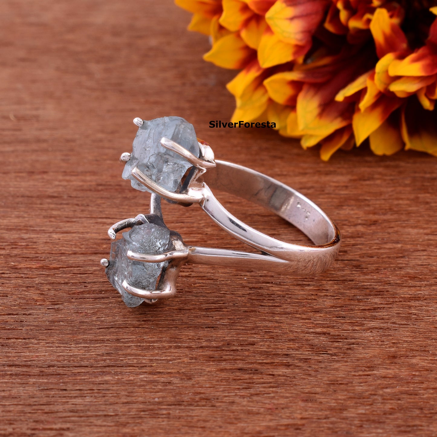 Aquamarine Silver Statement Ring - SilverForestaa