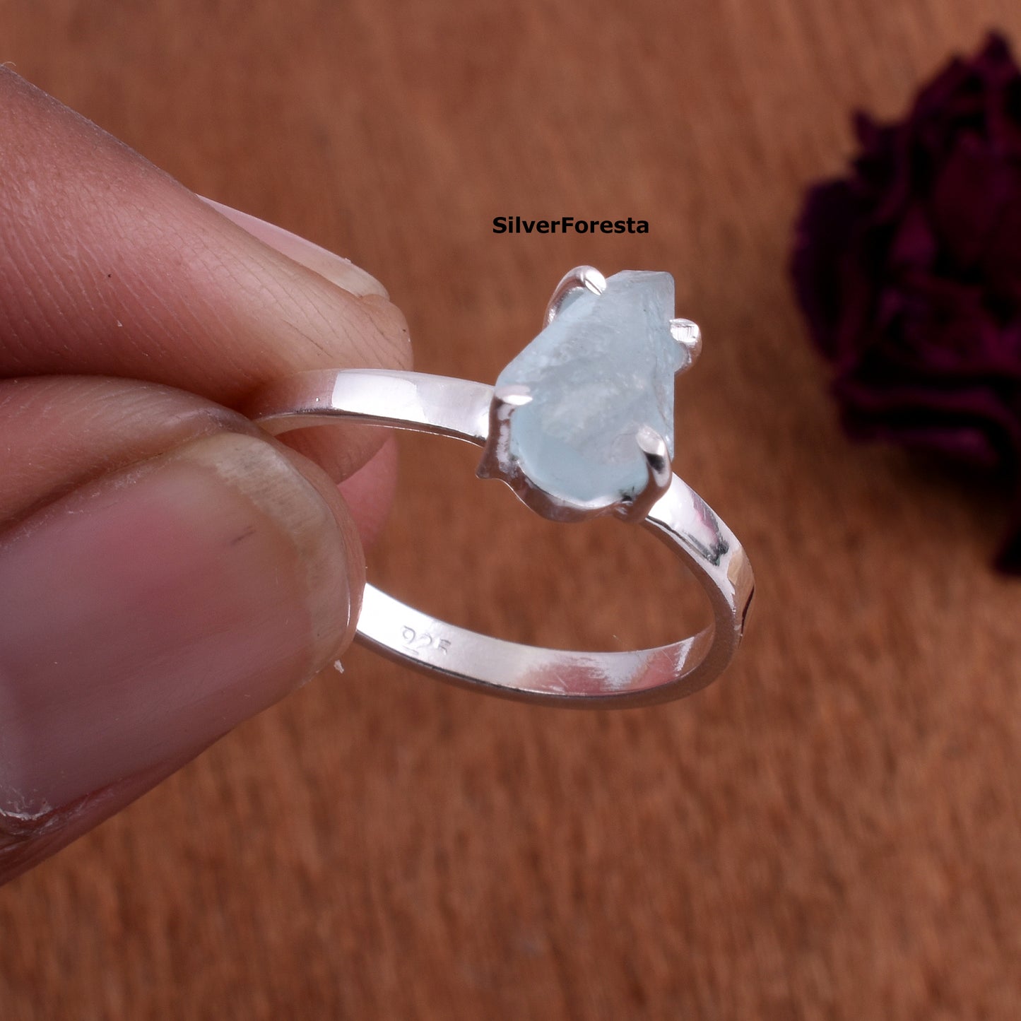 Raw Aquamarine Coffin Ring 925 Silver Gemstone Jewelry