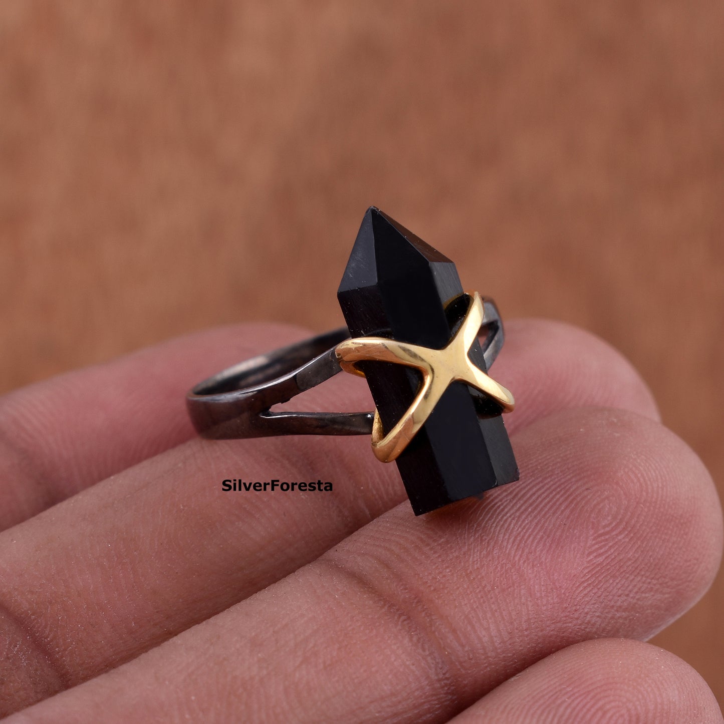 Black Onyx Pencil Shape Silver Ring – SilverForestaa