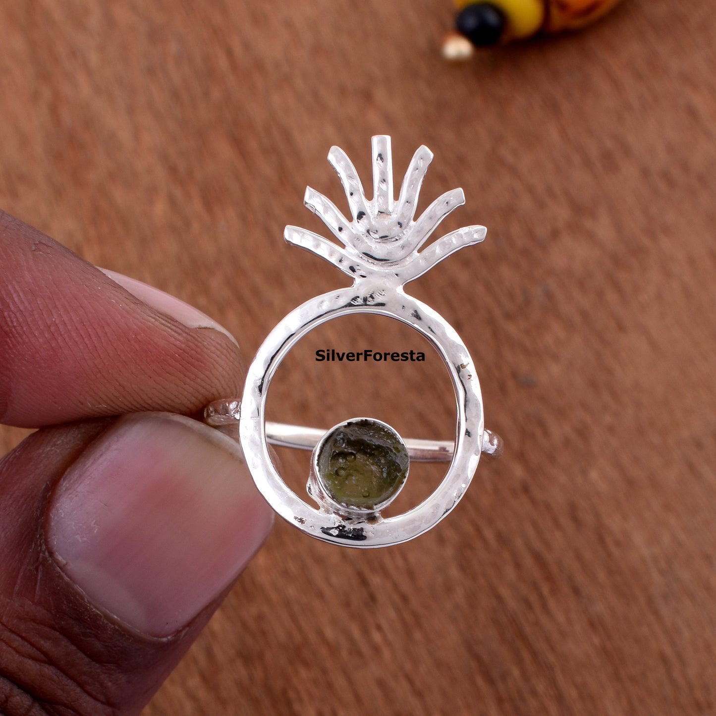 PPAP Pen Pineapple Apple Pen Moldavite Ring - SilverForestaa