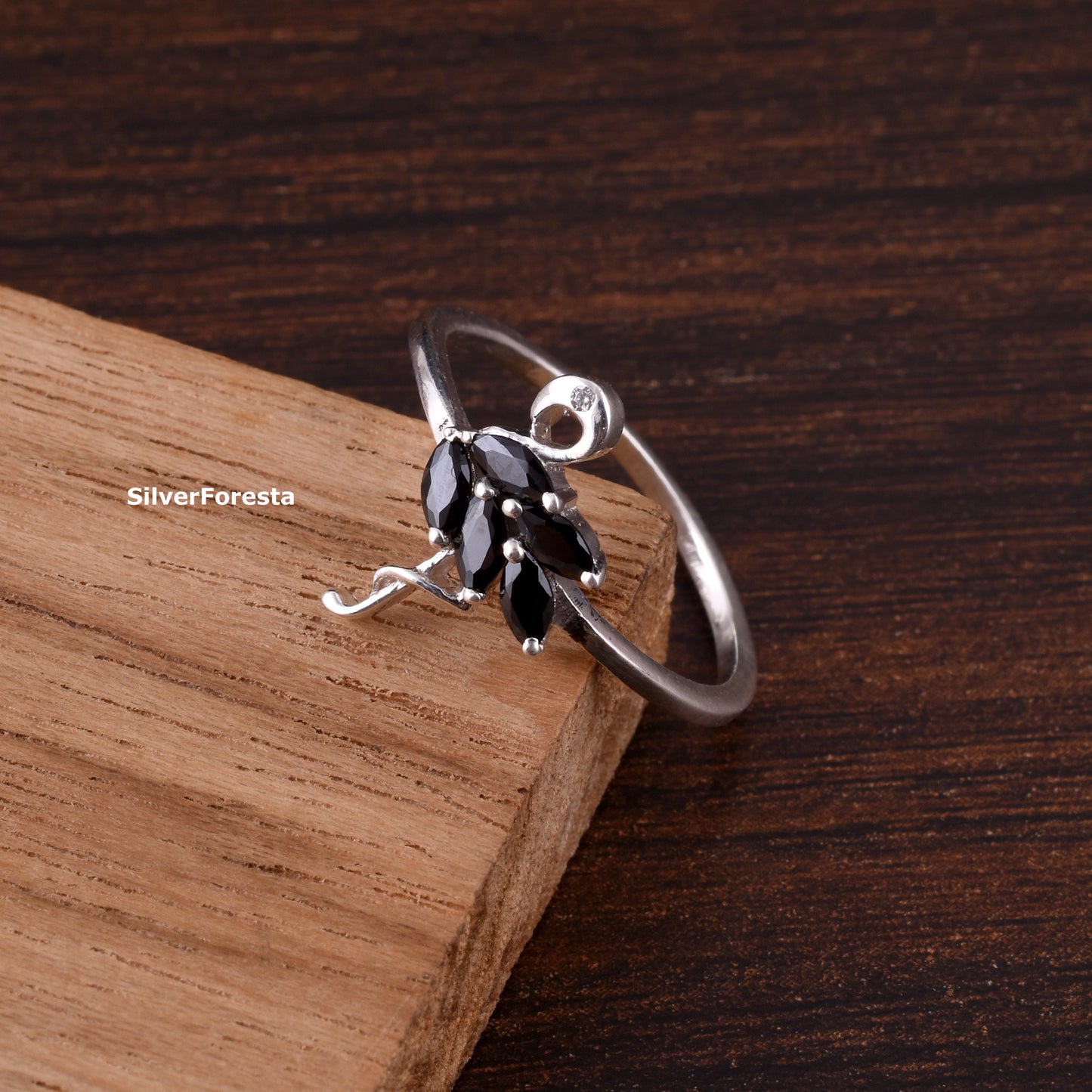 Flamingo Ring Black Spinel 925 Sterling Silver - SilverForestaa