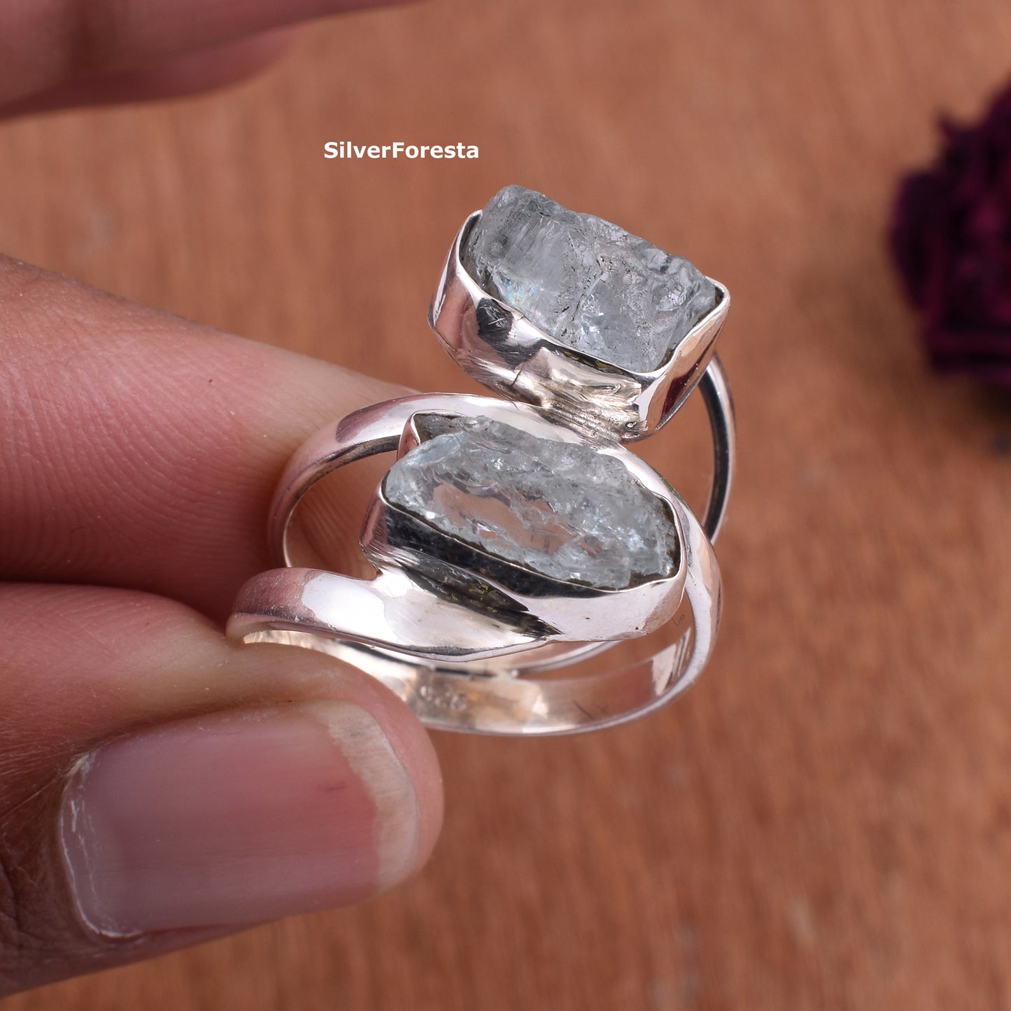 Aquamarine Swirl Ring 925 Silver Handmade Gemstone Ring