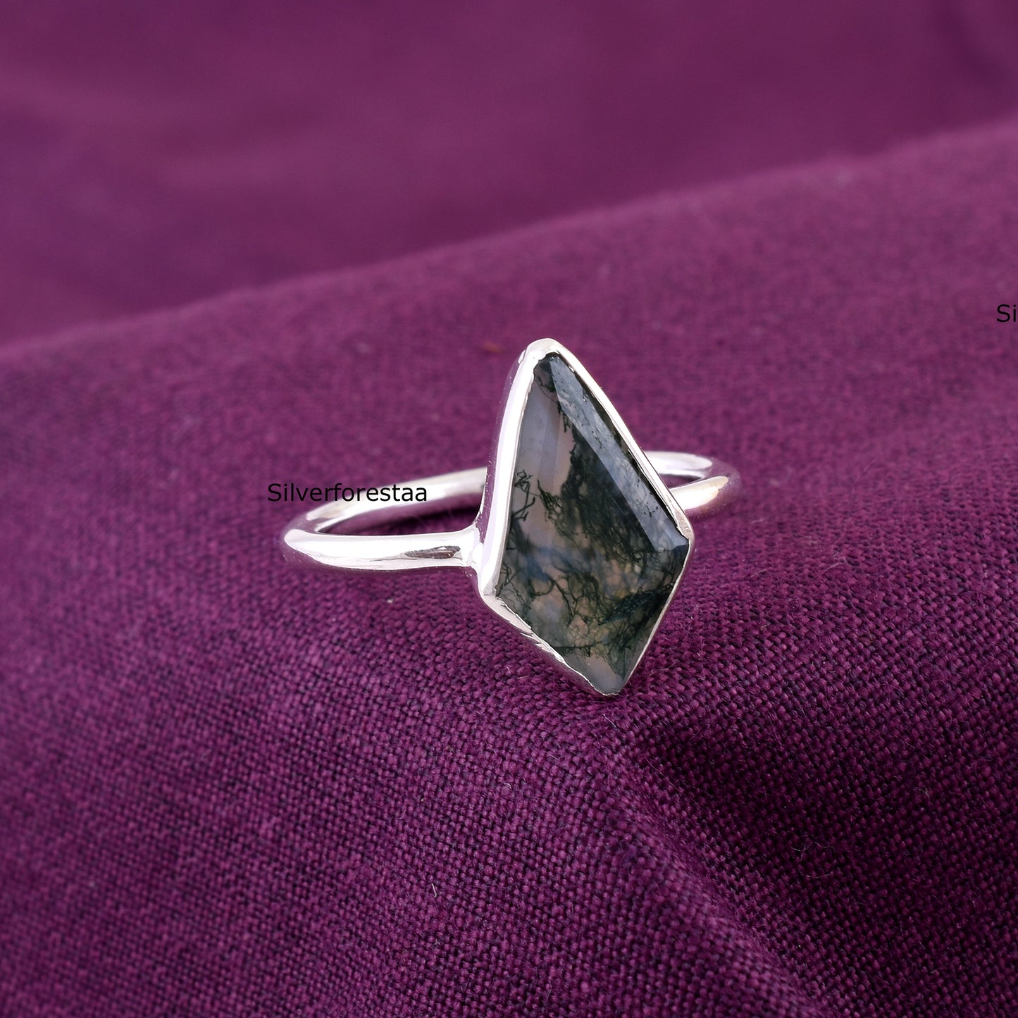 Natural Moss Agate Ring – 925 Sterling Silver