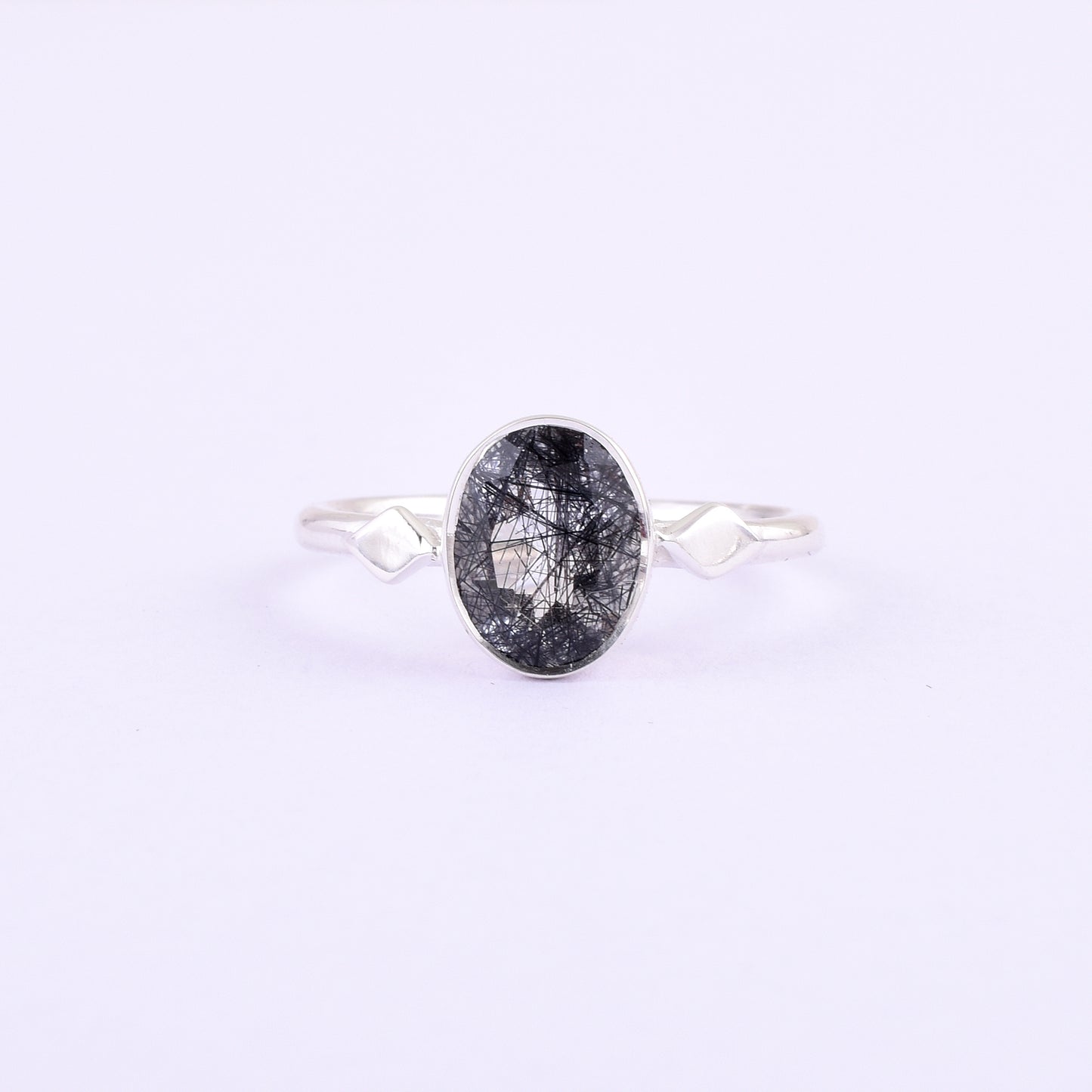 Black Rutile Gemstone Ring Handmade Silver Jewelry - SilverForestaa