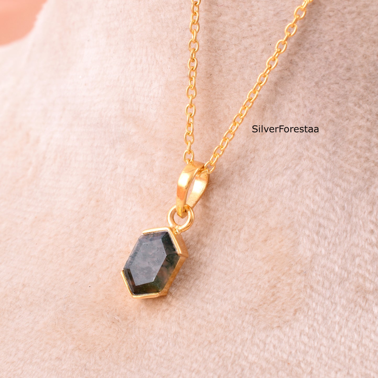 Sterling Silver Moss Agate Pendant Nature Jewelry - SilverForestaa