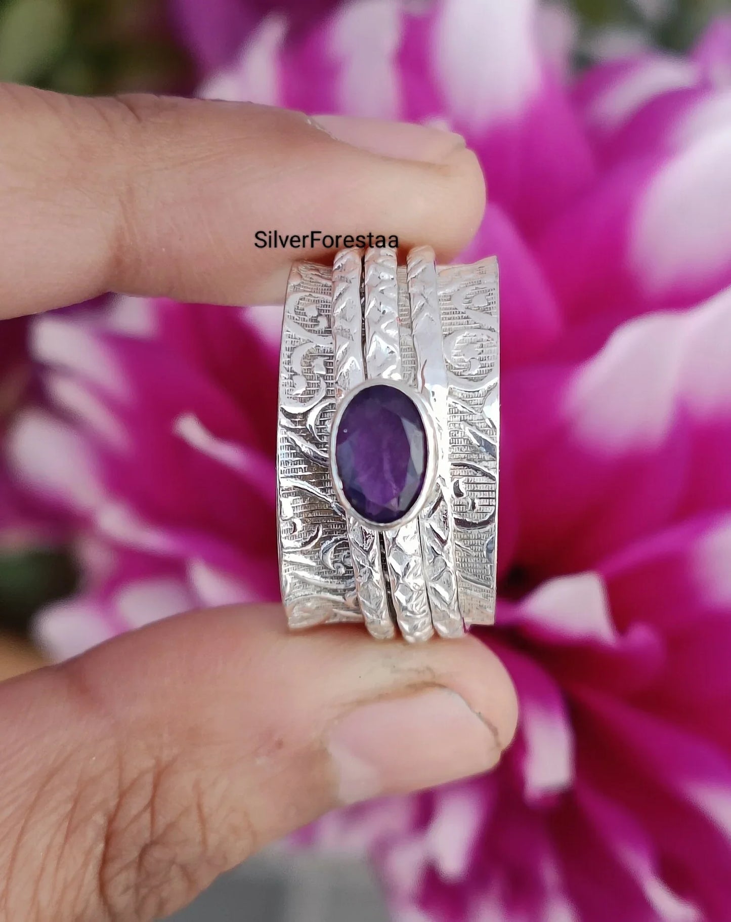 Amethyst Ring (Spinner Ring) - SILVERFORESTAA