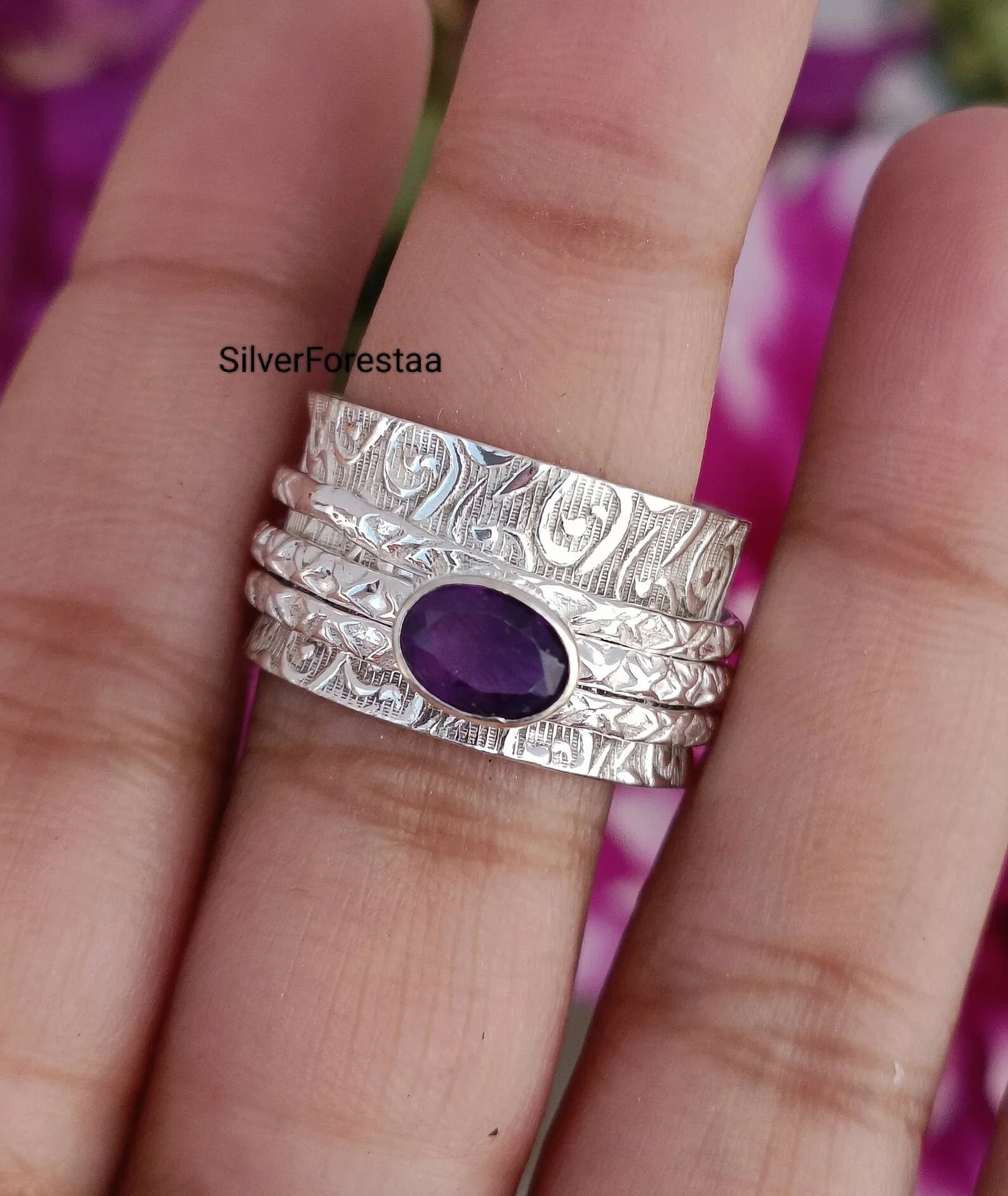 Amethyst Ring (Spinner Ring) - SILVERFORESTAA