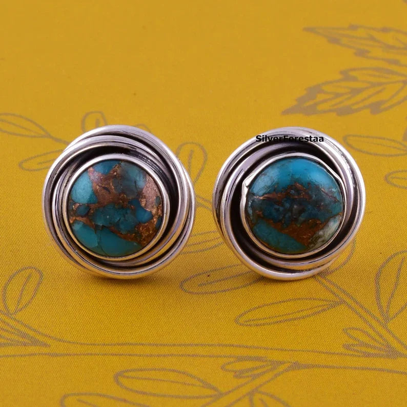 Copper Turquoise Stud Earrings - SILVERFORESTAA
