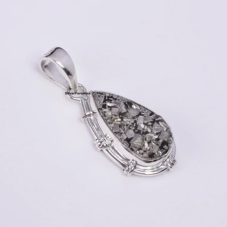 Raw Pyrite Silver Pendant Necklaces - SILVERFORESTAA