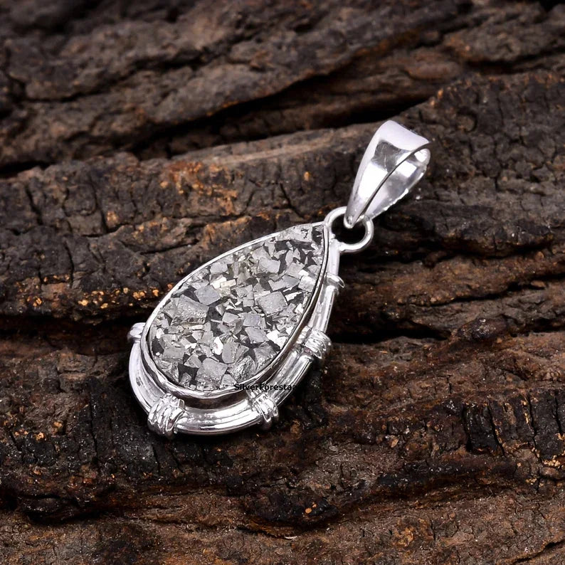 Raw Pyrite Silver Pendant Necklaces - SILVERFORESTAA