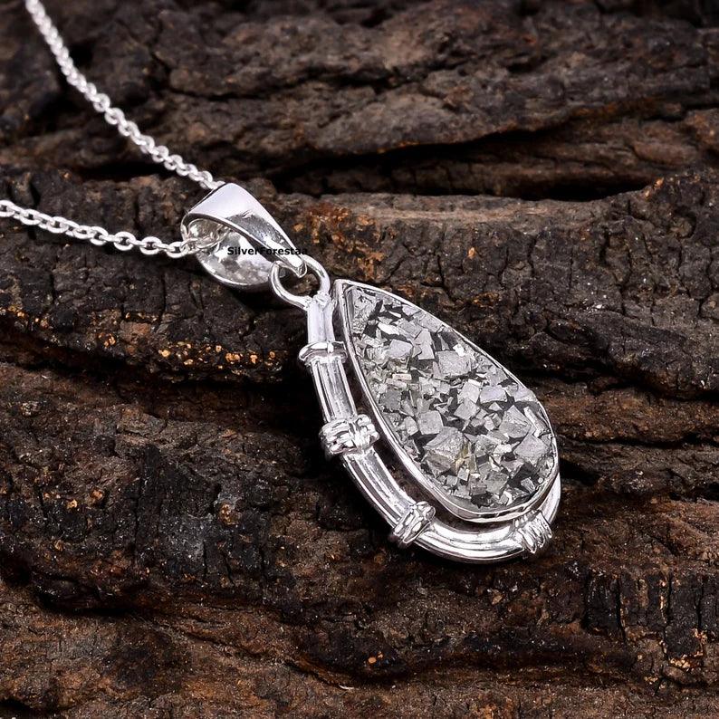 Raw Pyrite Silver Pendant Necklaces - SILVERFORESTAA