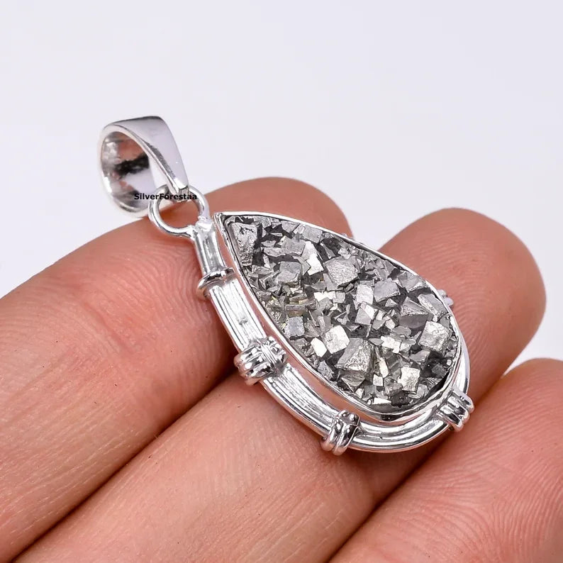 Raw Pyrite Silver Pendant Necklaces - SILVERFORESTAA