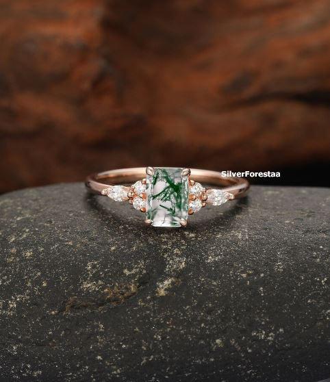Nature’s Gem – Moss Agate Ring in Solid Sterling Silver
