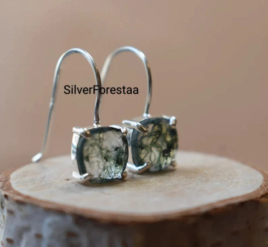 Whispers of the Forest – Moss Agate Earrings in Sterling Silver
